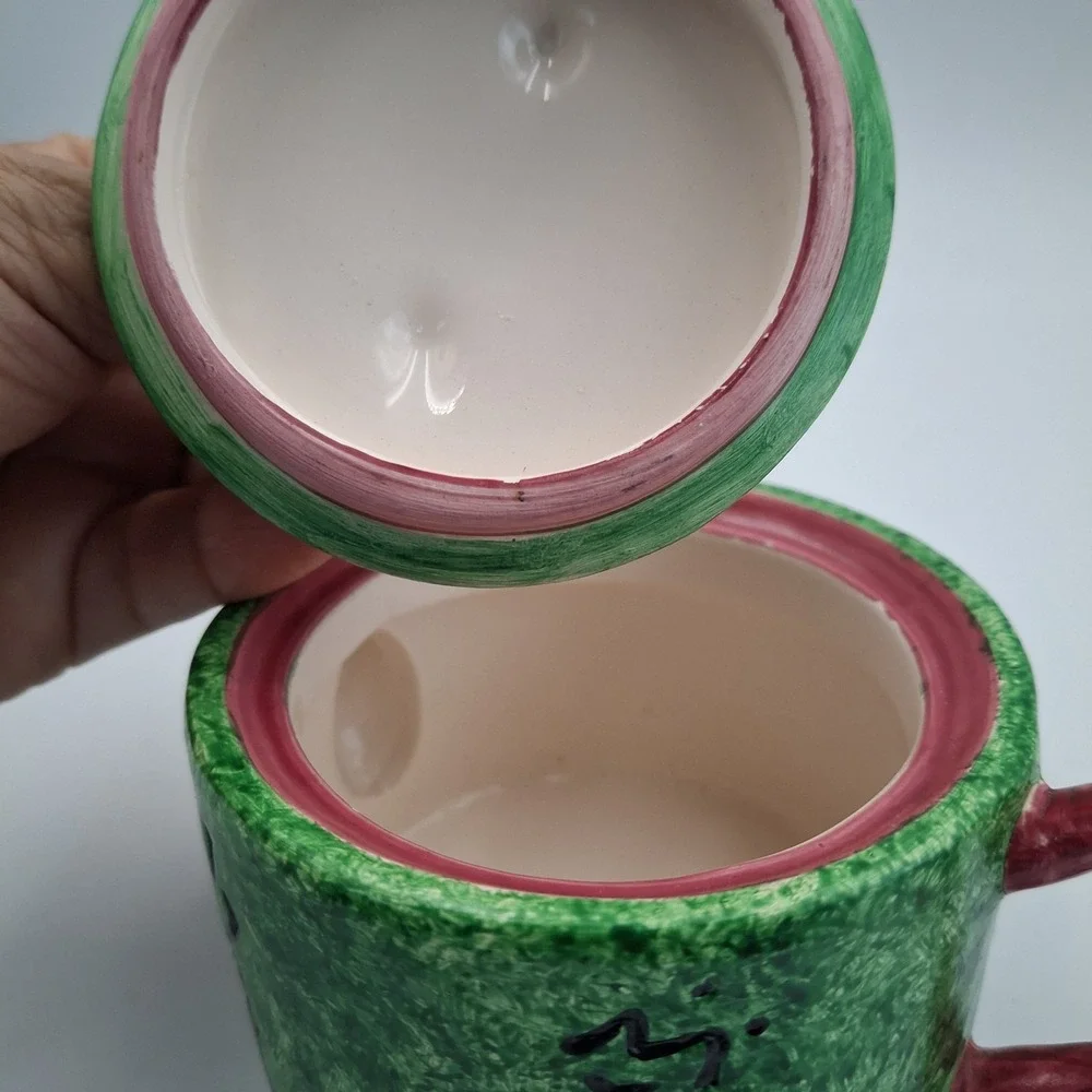 Vintage MMA Metropolitan Museum of Art Green Ceramic Teapot Miniature Calligraph